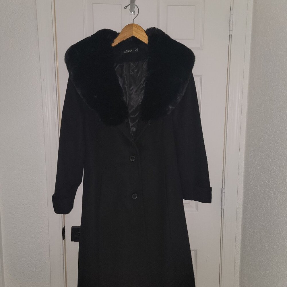 Lauren Ralph Lauren Wool Blend Coat with Faux Fur Trim - Size 12